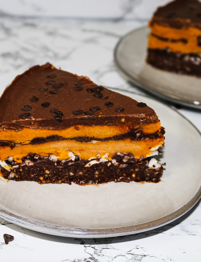 Vegan No-Bake Pumpkin Chocolate Cheesecake